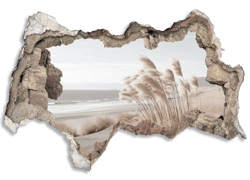 3D Wandtattoo selbstklebend Wanddurchbruch | Loch in der Wand Mauerloch | Wetterfeste Wandsticker Gross Innen und Outdoor | 120x80cm Meer Schilf Pampasgras von timalo