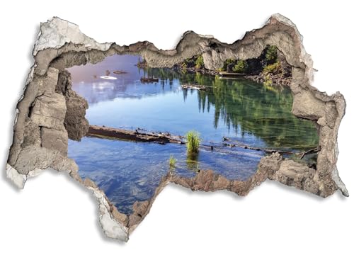 3D Wandtattoo selbstklebend Wanddurchbruch | Loch in der Wand Mauerloch | Wetterfeste Wandsticker Gross Innen und Outdoor | 120x80cm See Wald von timalo