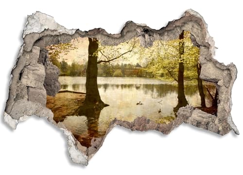 3D Wandtattoo selbstklebend Wanddurchbruch | Loch in der Wand Mauerloch | Wetterfeste Wandsticker Gross Innen und Outdoor | 135x90cm Wald Seeblick von timalo