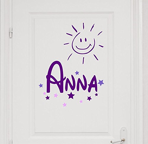 Türaufkleber mit Wunschnamen, 73040-29cm-tricolore-violett, mit bunten Sternen und Sonne fürs Mädchenzimmer, Kinderzimmer Mädchen, Wandtattoo mit Namen Türaufkleber mit Wunschnamen, 73040-29cm-tricolore-violett, mit bunten Sternen und Sonne fürs Mädchenzimmer, Kinderzimmer Mädchen, Wandtattoo mit Namen von timalo