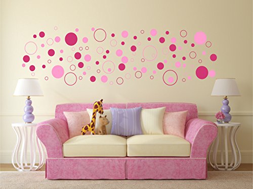 Wandtattoo 100 bunte Kreise - zweifarbig, pink hellrosa selbstklebend in Wunschfarben - Punkte, Dots, Wandaufkleber Wandtatoos Sticker Aufkleber für die Wand, Fensterbild, Tapetensticker von timalo