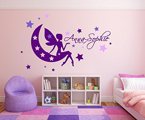 XL Mädchen Wandtattoo mit Namen, 72467-110x58cm-tricolore-violett, Fee mit Schmetterlingen und Sternen fürs Mädchenzimmer, Kinderzimmer, Wandaufkleber Wandtatoos Sticker Aufkleber für die Wand XL Mädchen Wandtattoo mit Namen, 72467-110x58cm-tricolore-violett, Fee mit Schmetterlingen und Sternen fürs Mädchenzimmer, Kinderzimmer, Wandaufkleber Wandtatoos Sticker Aufkleber für die Wand von timalo