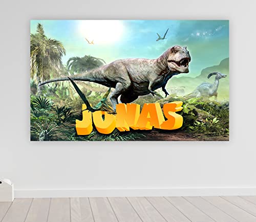timalo® Cooles Poster mit Namen Dinosaurier Bild für die Wand | für Kinder Jungen und Mädchen Wandbild Kinderzimmer Deko personalisiert | child001-B100xH61cm von timalo