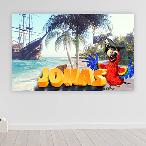 timalo® Cooles Poster mit Namen Pirat Schatzinsel Bild für die Wand | für Kinder Jungen und Mädchen Wandbild Kinderzimmer Deko personalisiert Piraten | child004-B61xH43cm von timalo