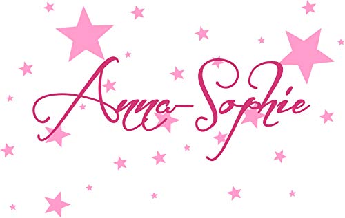 timalo® Wandtattoo Kinderzimmer mit Namen, 50 Selbstklebende Sterne - für Mädchen und Jungen, Aufkleber Wunschname, Namensaufkleber, Farbwahl 73065+70016 (pink/rosa, Breite Name 58 cm) von timalo
