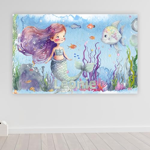 timalo® XXL Poster Mädchenzimmer Meerjungfrau personalisiert mit Namen | Bild für die Wand | Wandbild für Kinder Mädchen Kinderzimmer Wunschname | child014-B100xH61cm von timalo