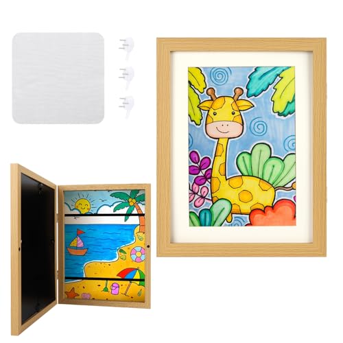 timoplus Kinder Kunst Bilderrahmen, Frontöffnung A4, Kunstwerk Display Rahmen, Kann Bilder Horizontal Oder Vertikal, Aufbewahrungsrahmen, Geeignet für Kinder Zeichnung und Handwerk (2, Holz) von timoplus