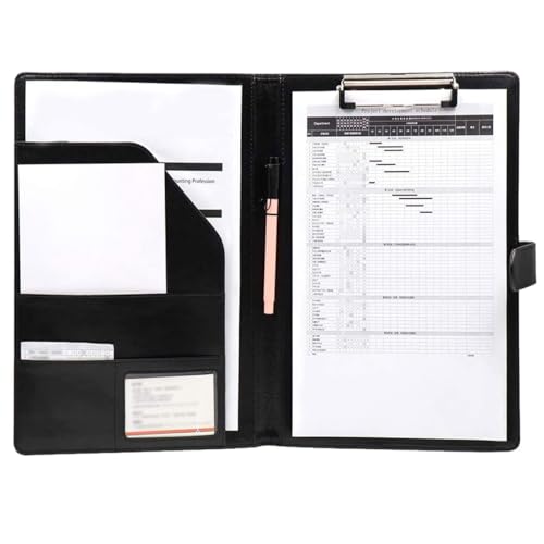 Klemmbrett A4 Ordner Leder Klemmbrettmappe A4 Kladde Schreibblock,A4 Schreibmappe Klemmbrett Mappe,Dokument-Ordnungshelfer mit Innenfächern,für Schul, Heim,Büro Verwenden (Black) von tintoke