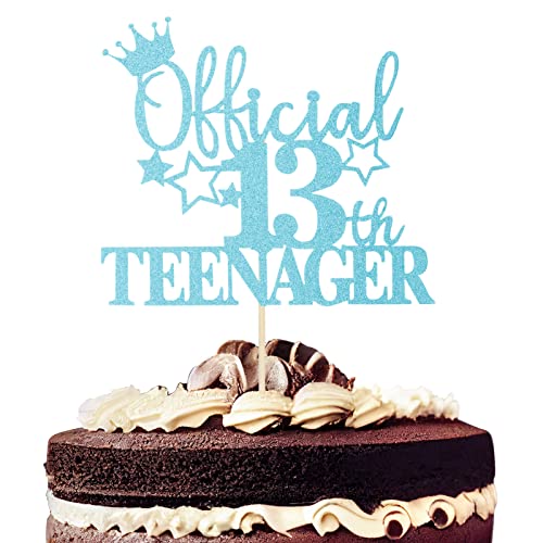 1 Stück offizieller 13 Teenager Cake Topper,Glitzer 13. Geburtstag Cupcake Toppers Offiicial 13 Teenager Kuchen Dekoration Kits für Junge Mädchen 13. Geburtstag Kuchen Dekoration(Hellblau) von tiopeia