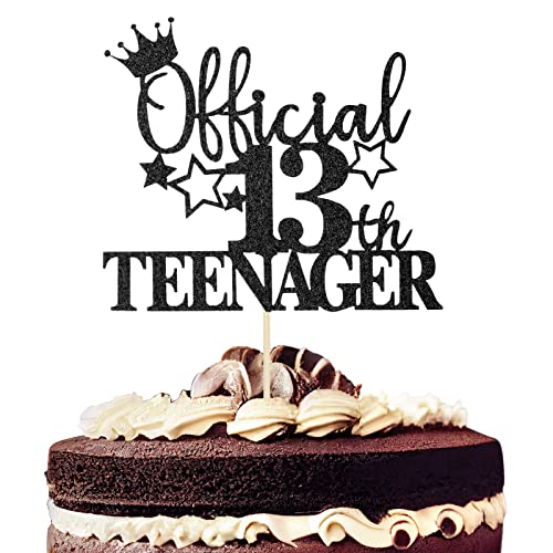 1 Stück offizieller 13 Teenager Cake Topper,Glitzer 13. Geburtstag Cupcake Toppers Offiicial 13 Teenager Kuchen Dekoration Kits für Junge Mädchen 13. Geburtstag Kuchen Dekoration(Schwarz) von tiopeia