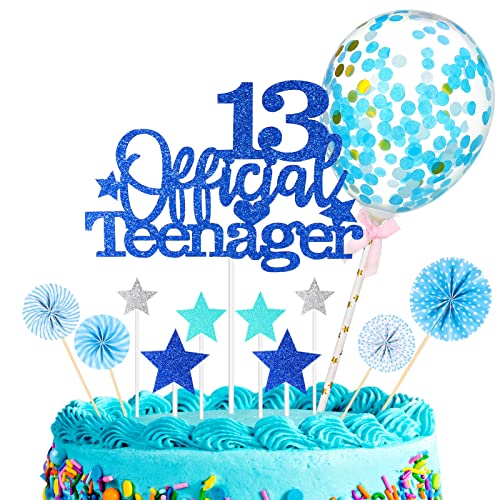12 Stücke Blue Giltter 13 Offiicial Teenager Cake Topper 13 Kuchendeko Geburtstag Happy Birthday Kuchendeko 13. Geburtstag Torten Deko für Partyzubehör zum 13 Geburtstag von tiopeia