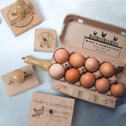 Eierkarton-Stempel, personalisierbar, 4 Größen, individueller Huhn-Stempel, 12 Designs, Gummistempel für Eierkarton, Holzstempel für frische Eier von tiwkabm