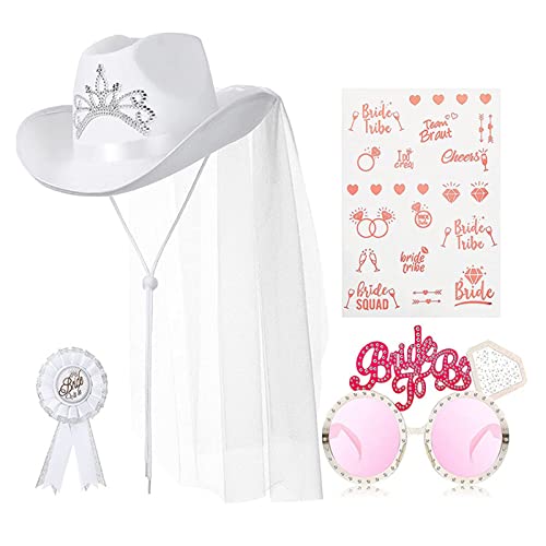 tixoacke Geschenkset für zukünftige Braut, Junggesellinnenabschied, Verlobung, Dekorationen, glitzernder Brauthut, Cowgirl-Hut für Brautparty, zukünftige Braut, Hüte für Junggesellinnenabschied von tixoacke