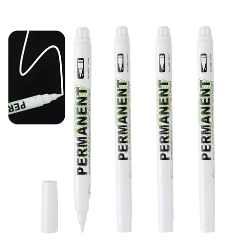 tiyiyok 4 Stück Lackstift Weiß, 1mm Permanent Marker Weiß, Wasserfest Lackmarker, Textilstifte, Acrylstifte für Stein, Keramik, Glas, Holz, Leinwand, Permanent, Wisch-, Wasserfest von tiyiyok