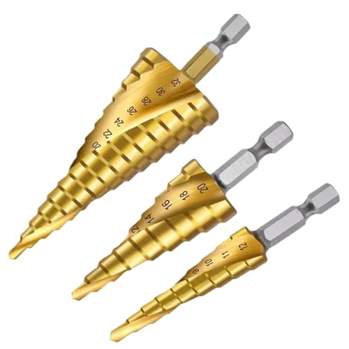 tiyiyok Stufenbohrer für Metall, 3-teilig, 4-12/20/32 mm, HSS-Metallbohrer mit Sechskantgriff, Mehrzweck-Stufenbohrer zum Bohren von Stahl, Holz, Messing tiyiyok Stufenbohrer für Metall, 3-teilig, 4-12/20/32 mm, HSS-Metallbohrer mit Sechskantgriff, Mehrzweck-Stufenbohrer zum Bohren von Stahl, Holz, Messing von tiyiyok
