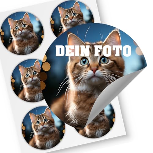 NEU Foto Aufkleber mit eigenem Foto PERSONALISIERT (42 Stk. 4-8cm) SPÜLMASCHINENFEST runde Etiketten mit individuellen Fotos Hochzeit, Firmen Logos Geburtstag Schule Tier Sticker selbst gestalten von tjapalo