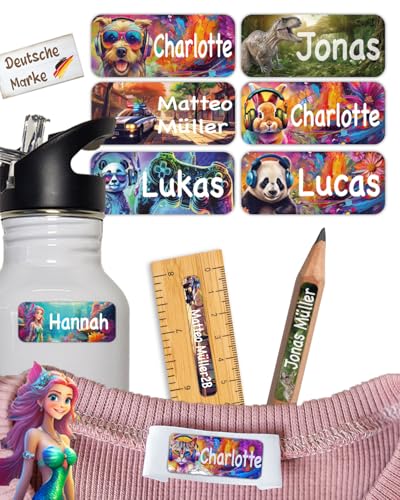 NEU tjapalo® Namensaufkleber Kinder Kleidung & Stifte & Gegenstände (60 Stk.) Namensschilder für Kleidung waschmaschinenfest namensetiketten Kinder Spülmaschinenfest Namensschild für Schule & Kita von tjapalo