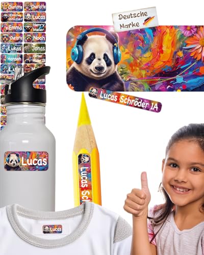 tjapalo® 100 Stück Namensaufkleber Kinder Kleidung & Stifte Wasch/-Spülmaschinenfest Namensschilder für Kleidung Jungen Mädchen namensetiketten Kinder Panda Aufkleber mit Namen Schule & Kita (AF4) von tjapalo
