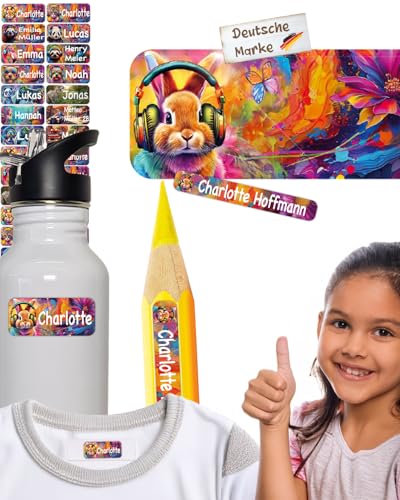 tjapalo® 100 Stück süße Namensaufkleber Kindergarten Kleidung & Stifte Wasch/-Spülmaschinenfest Namensschilder für Kleidung Hasen namensetiketten Kinder Aufkleber mit Namen Schule & Kita (AF2) von tjapalo