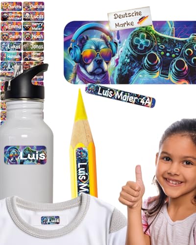 tjapalo® 100Stück Gamer Namensaufkleber Kinder Kleidung & Stifte Wasch/-Spülmaschinenfest Namensschilder für Kleidung Jungen Mädchen namensetiketten Kinder Aufkleber mit Namen Schule & Kita AF11 von tjapalo