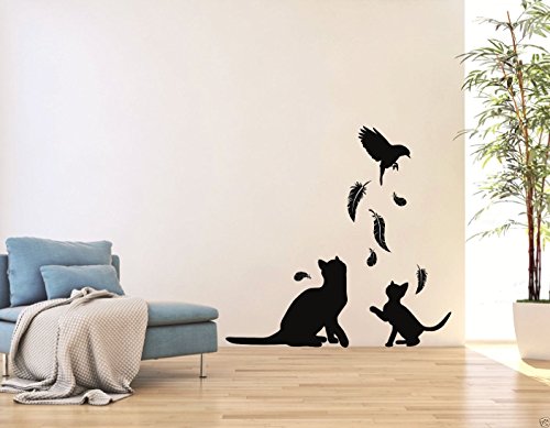 tjapalo® GR-pkm22 Wandtattoo Kinderzimmer Wandtatoo Katze spielende Katzen (B58xH36 cm) von tjapalo