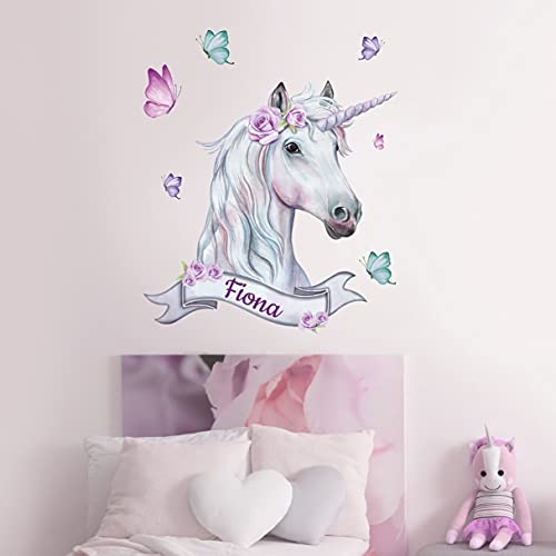 tjapalo® Vr2 Mädchen Wandtattoo Einhorn Name Wandtattoo Kinderzimmer Mädchen Name Wandtattoo Einhorn Aquarell mit Namen, Größe: H70xB58cm von tjapalo