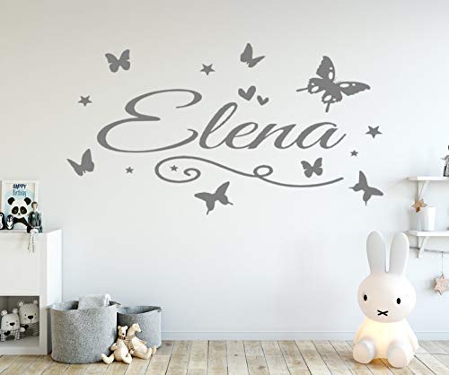 tjapalo® dgr-tk44 Wandtattoo Kinderzimmer Name Wunschname Schmetterlinge Deko Wandaufkleber Sticker Mädchen Junge Wanddeko Kinder, Größe: Länge 58cm von tjapalo