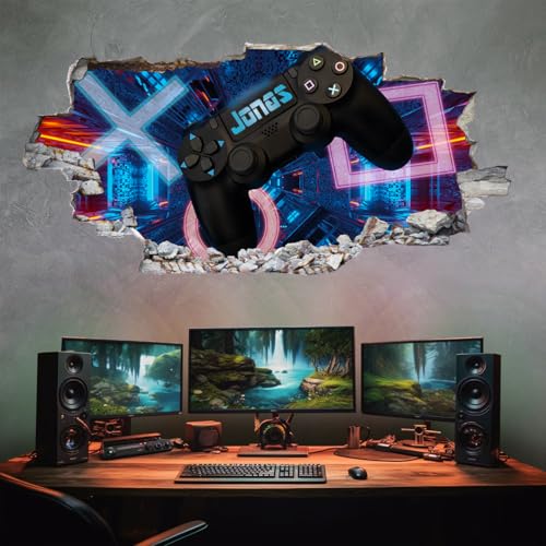 tjapalo® p52 Gamer Wandtattoo Kinderzimmer Name Bild gamer Wandbild gaming Wandtattoo Gamer mit Name personalisiert Gaming Deko, Größe: B110xH52cm von tjapalo