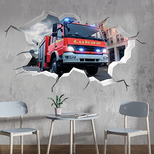 tjapalo® P62 3D Wandtattoo Mit Namen Feuerwehr Auto Wandaufkleber Kinderzimmer Junge Wandsticker Feuerwehr Kinder, Größe: B64xH37cm von tjapalo