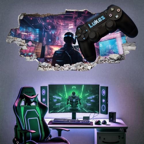 tjapalo® p80x Gamer Wandtattoo gaming zimmer 3D Wandtattoo Kinderzimmer jungen Bild gamer Wandbild gaming Wandtattoo Gamer mit Name personalisiert Gaming Deko, Größen Name: B110xH56cm von tjapalo