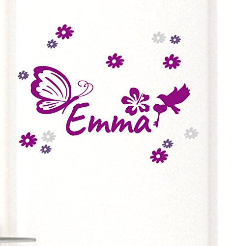 tjapalo® pkt11 Wandtattoo Türaufkleber mit Namen Mädchen Kinderzimmer Sticker Schmetterlinge Name (Breite 22cm) von tjapalo