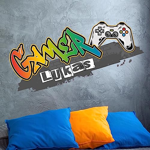 tjapalo® pkvr30 Gamer Wandtattoo Gaming Zimmer wandtattoo Gamer mit Namen Graffiti Wandsticker game controller cooles wandtattoo jugendzimmer, Größe: B120xh51cm von tjapalo