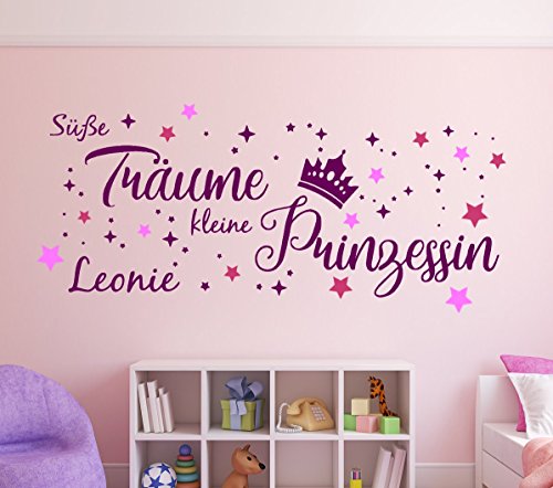 tjapalo® v-pkm346+24S-name Wandtattoo Mädchenzimmer Kinderzimmer süße Träume kleine Prinzessin mit Name und Sternen (B120 x H49 cm) von tjapalo