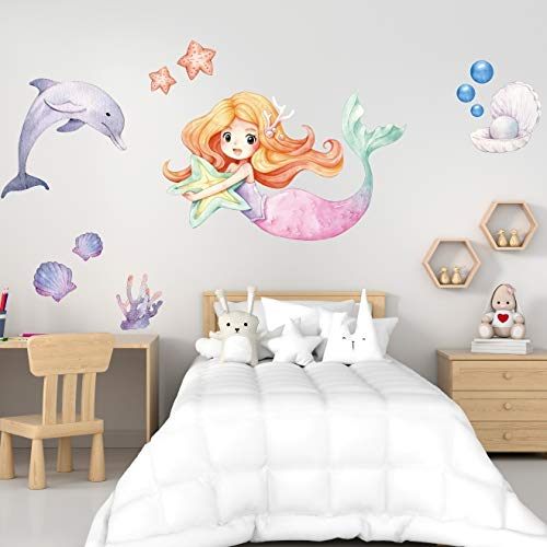 tjapalo® v103 Wandtattoo Meerjungfrau groß Wandtattoo Mädchenzimmer Wandsticker Kinderzimmer Wandtattoo mädchen Meerjungfrau, Größe: S klein von tjapalo