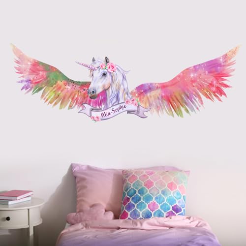 tjapalo® v124 Mädchen Wandtattoo Einhorn mit Namen Wandtattoo Kinderzimmer Mädchen name Mädchenzimmer kleinkind deko Wunschname, Größe: B145xH58cm von tjapalo