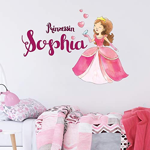 tjapalo® v138 wandtattoo prinzessin mit name Mädchen Wandtattoo Kinderzimmer Mädchen Name Wandtattoo Mädchen mit namen pink, Größe: B50xH36cm von tjapalo