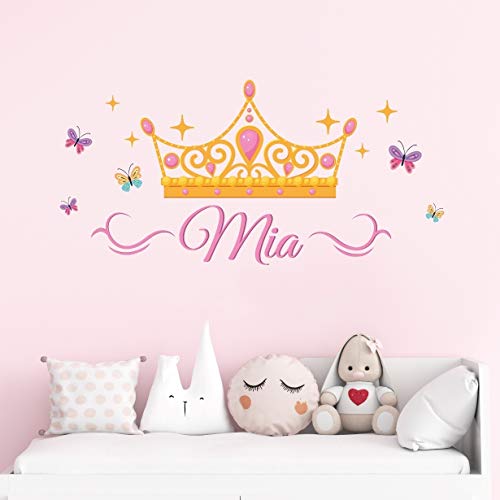tjapalo® v140 wandtattoo Kinderzimmer mädchen Name Kinder Wandsticker mit Krone Wandtattoo Prinzessin mit Namen, Größe: B120xH48cm von tjapalo