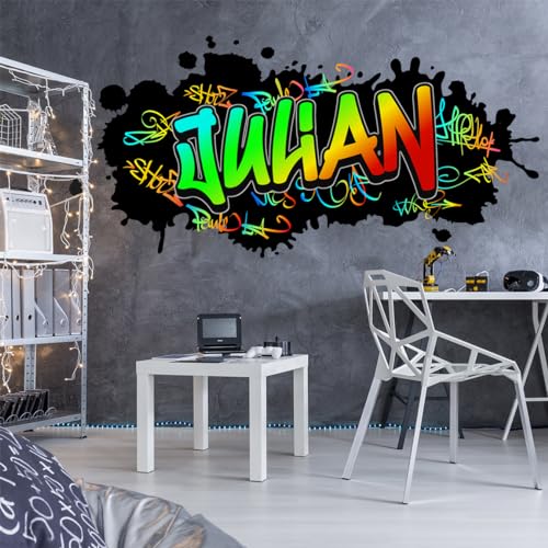 tjapalo® v78 Graffiti Wandtattoo Graffiti Name Wandtattoo Kinderzimmer Name Neon Bilder personalisiert Jugendzimmer Deko personalisiert Wanddeko Kinderzimmer, Größen Name: B120xH58cm von tjapalo