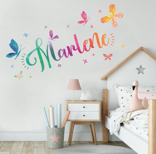 tjapalo® vR38 Mädchen Wandtattoo mädchenzimmer name Wandtattoo Name mädchen wandtattoo kinderzimmer mädchen Name Schmetterlinge, Größe: B120xH53cm von tjapalo