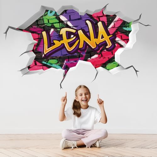 tjapalo® vr200 3D Wandtattoo Graffiti Name Wandaufkleber Kinderzimmer Mädchen wandtattoo Teenager Cool Wandtattoo Kinderzimmer Name, Größe: B64xH37cm von tjapalo