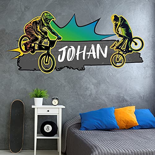 tjapalo® vr45 Cooles Biker Wandtattoo mit Namen Jungen Wandtattoo Kinderzimmer junge Name Wandtattoo Bike Name, Größe: B80xH36cm von tjapalo