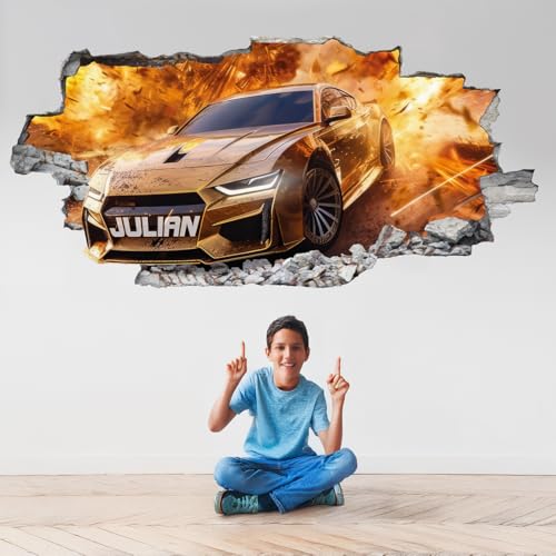 tjapalo® vz112 3D Wandtattoo Gamer Mit Namen, Gaming Bild Auto, Kinderzimmer Rennauto, Jugendzimmer Jungs Wandbild Autos, Größen Name: B100xH48cm von tjapalo