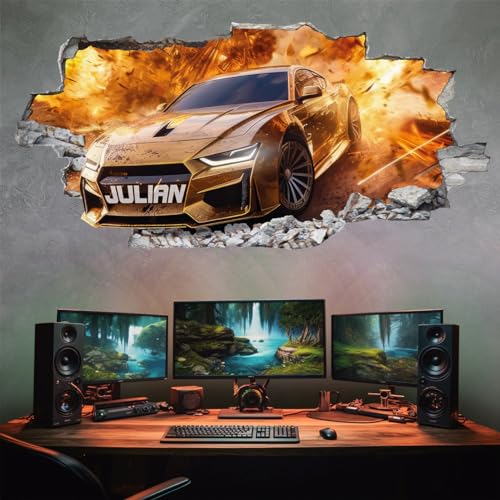 tjapalo® vz112 3D Wandtattoo Gamer mit Namen gaming Bild Auto Wandtattoo Auto Kinderzimmer Rennauto gaming wandtattoo jugendzimmer jungs Wandbild autos, Größen Name: B80xH37cm von tjapalo