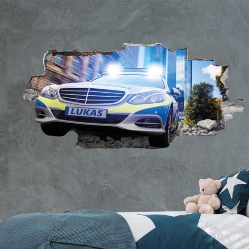 tjapalo® VZ95 3D Wandtattoo mit Namen Polizei Auto Wandaufkleber Kinderzimmer Junge Wandsticker Kinder Deko Wandbild, Größen Name: B100xH48cm von tjapalo