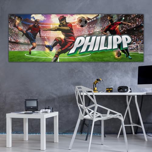 tjapalo® vz96 Kinderbilder Fussball Bild Fußballer Wandbild Fußball Poster mit Namen personalisiert Kinderzimmer Bilder jungs Fußballstadion bilder kinderzimmer jungen Name, Größen Name: B120xH42cm von tjapalo