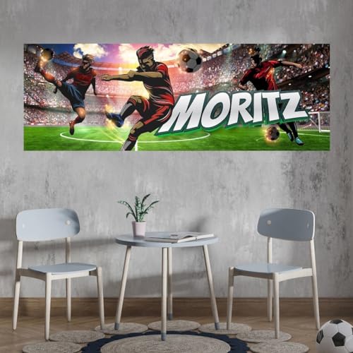 tjapalo® vz96 Kinderbilder Fussball Bild Fußballer Wandbild Fußball Poster mit Namen personalisiert Kinderzimmer Bilder jungs Fußballstadion bilder kinderzimmer jungen Name, Größen Name: B160xH58cm von tjapalo