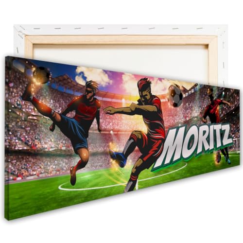 tjapalo® vz96 personalisiertes Leinwandbild Kinderzimmer Bilder Fußball Bild Fussball Kinderzimmer Leinwand Wandbild Fußball Bild mit Namen Bilder Jungenzimmer, Größen Name: B120xH40cm von tjapalo