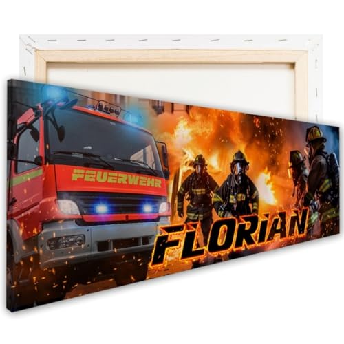 tjapalo® vz98 Leinwandbild Kinderzimmer Bilder Kinderzimmer Bild Leinwand Kinderzimmer Wandbild Feuerwehr Bild Feuerwehr Feuerwehrbild Feuerwehrbilder, Größen Name: B90xH30cm von tjapalo