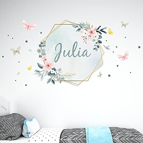 tjapalo®vr108 Mädchen Wandtattoo mädchenzimmer name Schmetterlinge Wandtattoo Name mädchen wandtattoo kinderzimmer mädchen Blumen, Größe: B100xH47cm von tjapalo