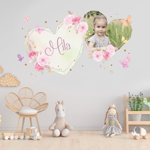 tjapalo®vr230 Wandtattoo mit eigenem Bild Foto Wandtattoo mädchenzimmer name Herz Wandtattoo Name mädchen wandtattoo kinderzimmer mädchen Blumen, Größe: B100xH52cm von tjapalo